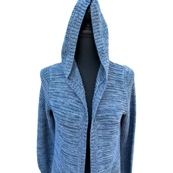 Natural Reflections Blue Knit Hooded Long Open Cardigan Sweater M Minimalist - Picture 2 of 12